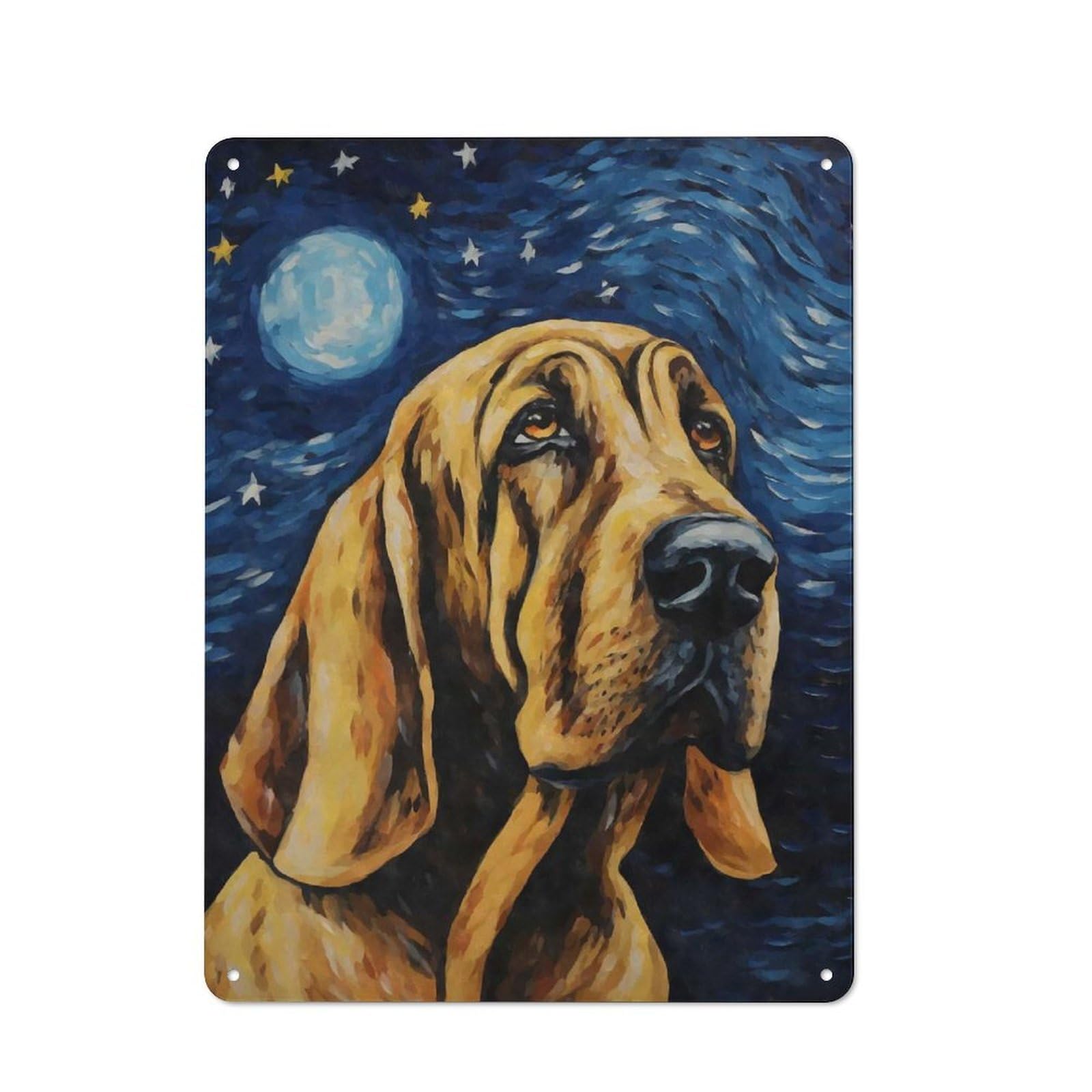 Junmoney Style-12 Tin Wall Plaque 40X30cm With Bloodhound Starry Night For Guest Room Or Hallway, For Garage, Workshop And Man Cave Decoration