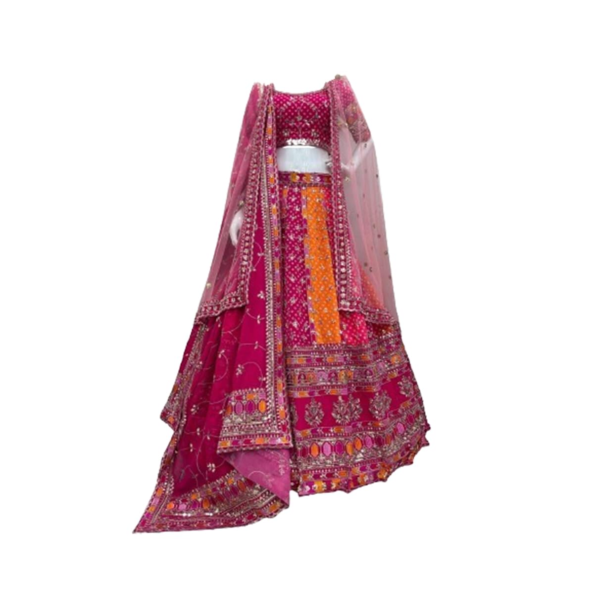Women's Satin Blend SF108549 Diwali Outfit Bridal Orange Indian Casual Wear Semi-stiched Lehngacholi-image-31