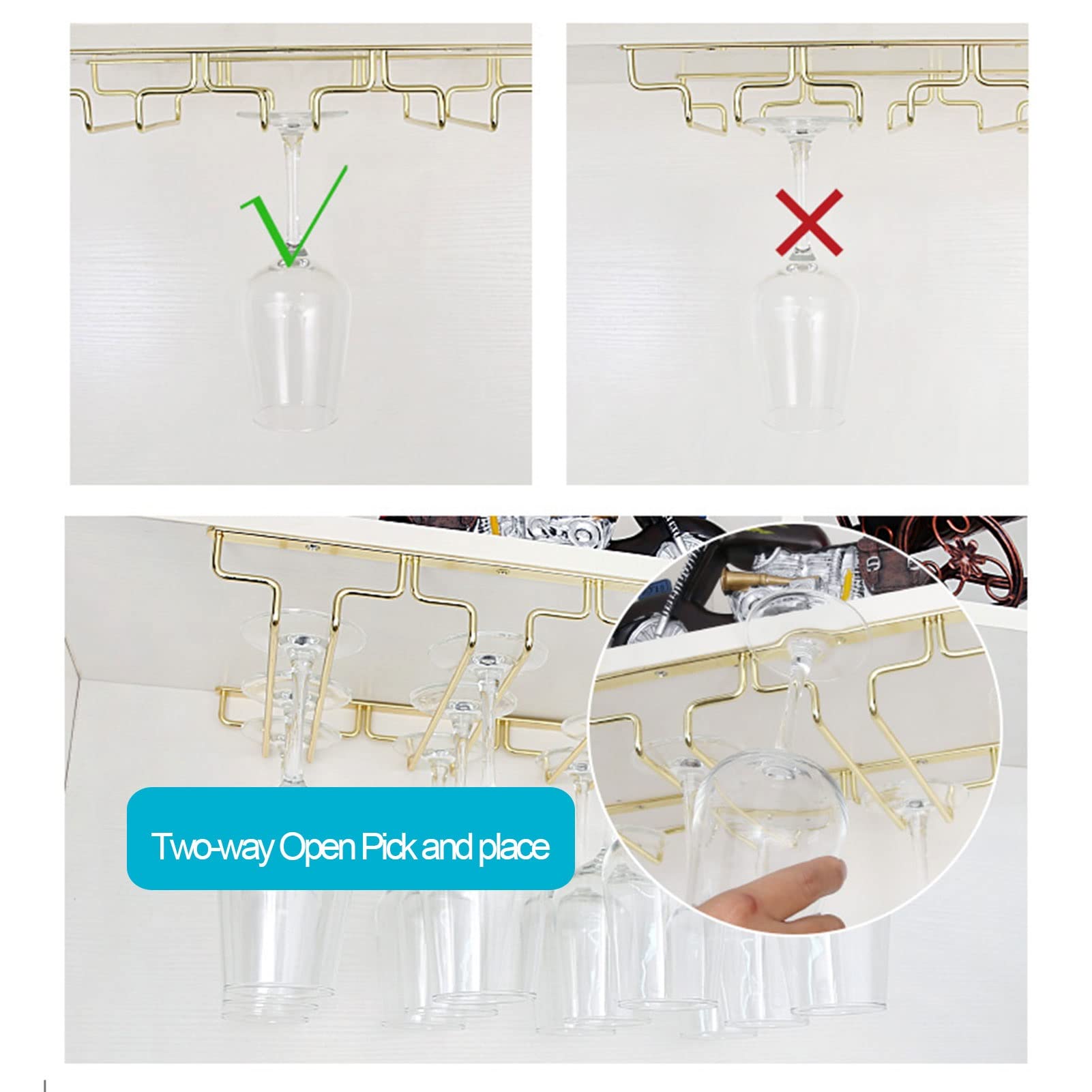 Estante para Copas de Vino de Acero Inoxidable 304 de Primera Calidad - Soporte para Copas bajo Mueble, Ideal para Cocina, Bar y Pub - Elegante Copa de champán de Metal (57 x 28 x