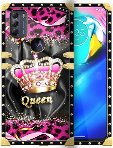 DAIZAG Funda para Motorola Moto G Power 2022, corona de leopardo Moto G Power 2022, decoración dorada cuadrada, funda protectora suave y delgada,
