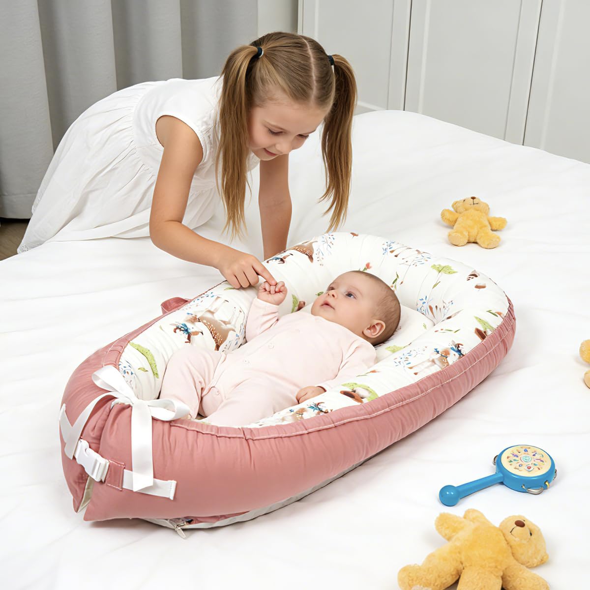 Baby Lounger | Organic Cotton Infant Lounger | Reversible, Adjustable & Portable Floor Lounger | Soft, Breathable, Washable Cover