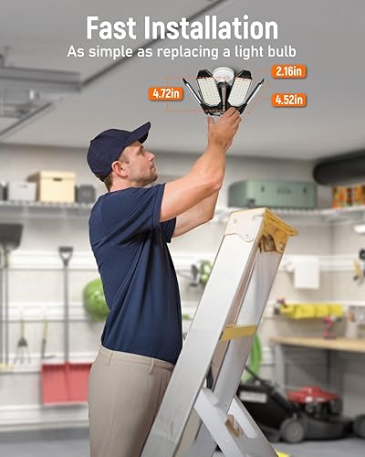 Miniatura 3 de Adiding Luz LED de techo para garaje, 6 paquetes de 60000 lm ajustables de 60000 lm, luz LED brillante para sótano, 6 paneles deformables, 6500 K,