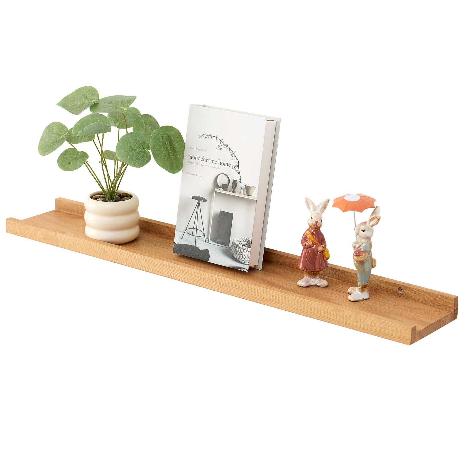 oak floating shelves for wall 36 inch (width 4"), natural wood wall shelves display picture ledge shelf for living room bedroom bathroom kitchen office decor and storage