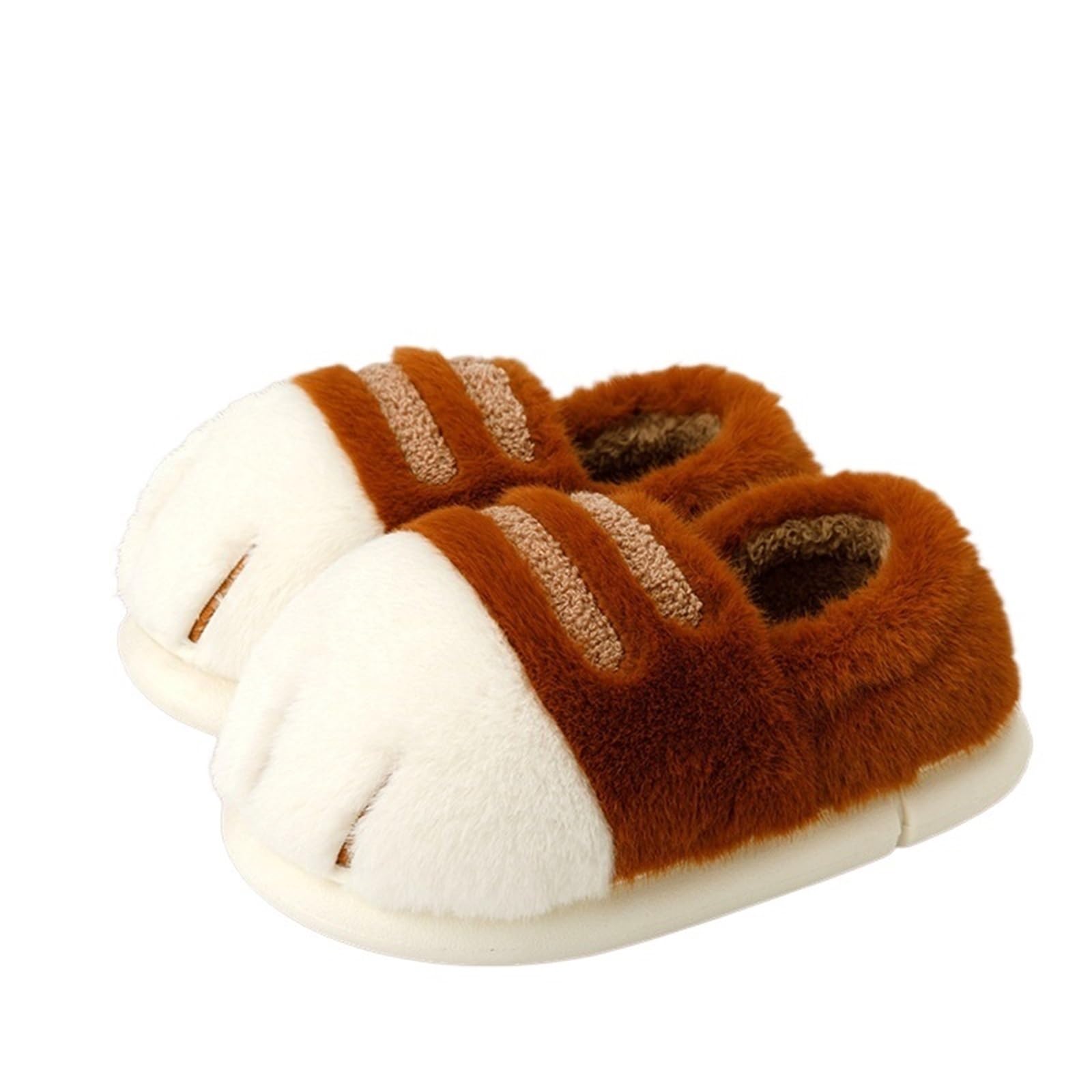 ERHTGUO Winter Couple Cat Paw Slippers, Plush Fleece Lined Thick Thermal Home Shoes, Non-Slip Unisex Anti-Cold House Slid(Coffee,38-39)