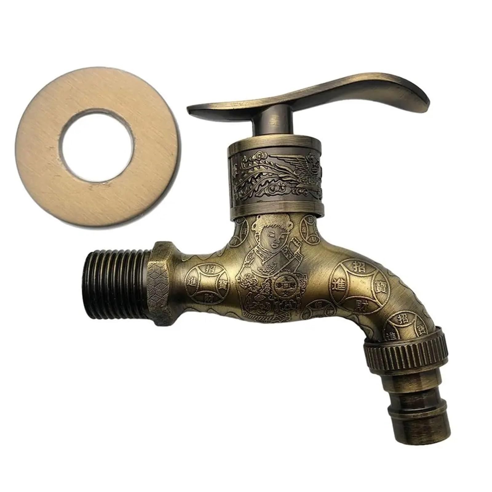 Trryuip D Outside Tap Antique Dragon Carved Water Taps Garden Faucet Washing Machine Outdoor Mop Wash Basin Vintage Style(-D)