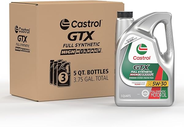 Castrol GTX Full Synthetic High Mileage 5W-30 Motor Oil, 5 Quart, Pack of 3