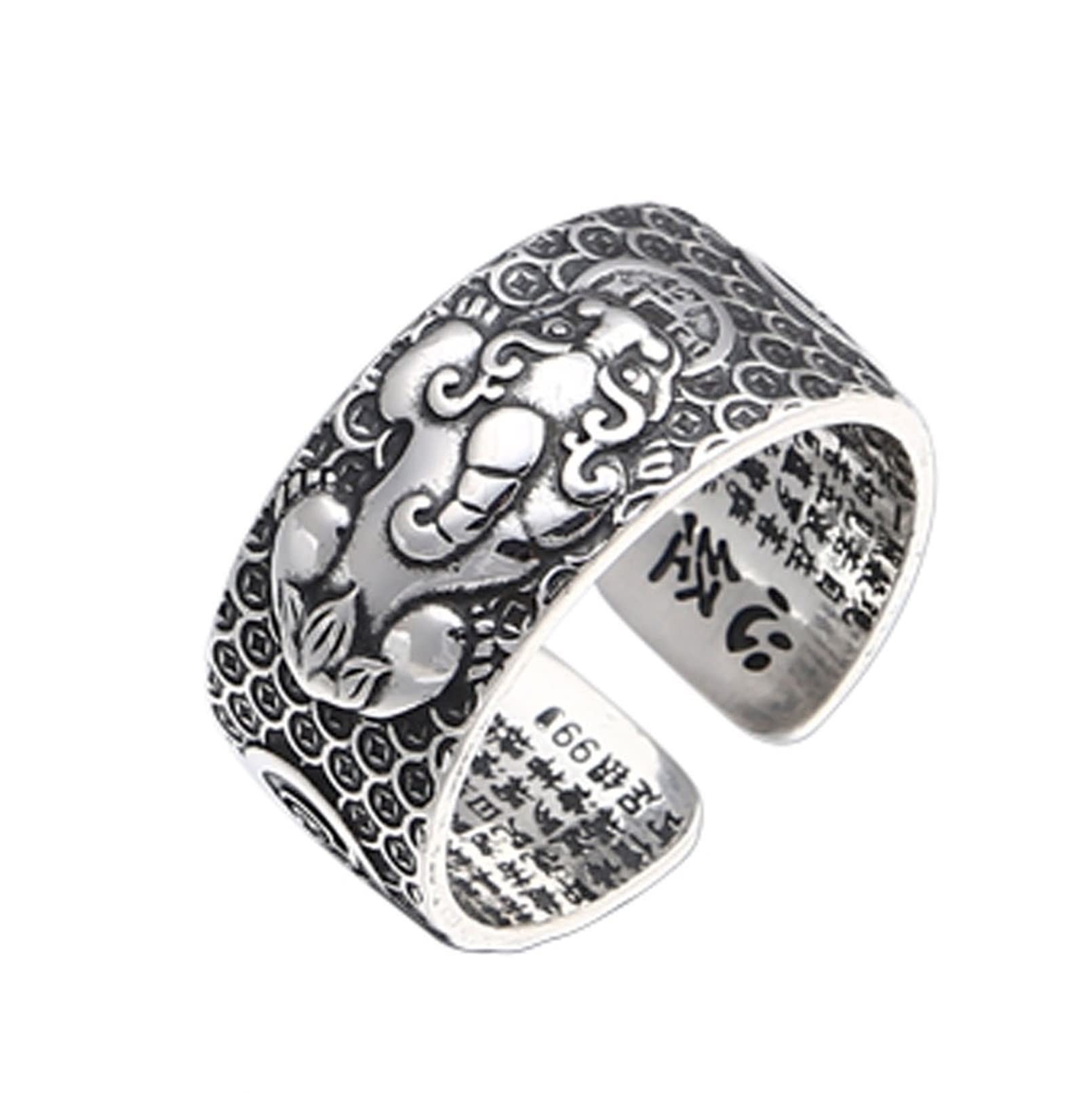 Anillo de plata de ley S925 para hombre, con grabado Pixiu chino Sutra, anillo de compromiso, anillos de amistad, punk rock, plata de ley 925, personalizable