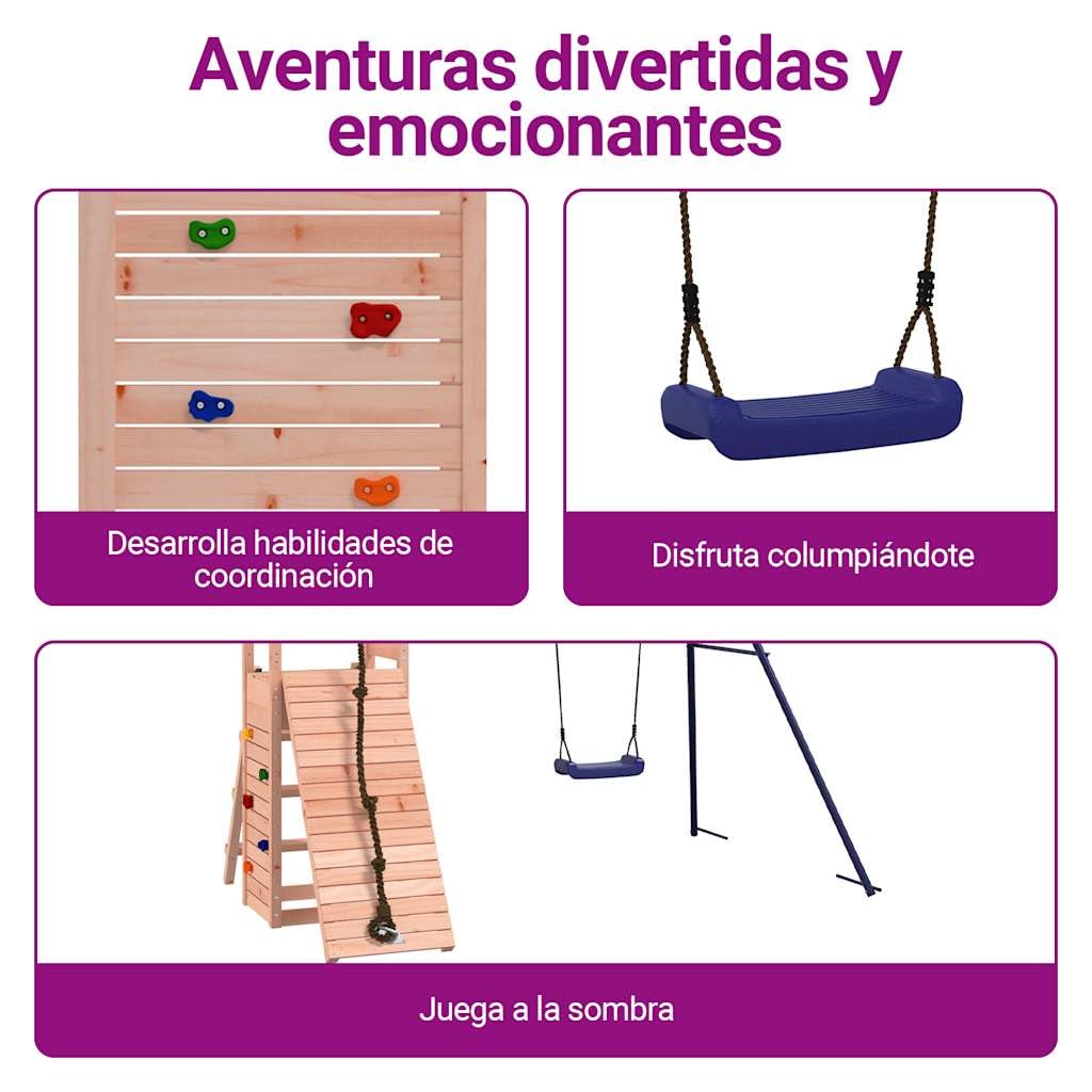 vidaXL Parque Infantil de Exterior Madera Maciza Douglas, Juego de Columpios de jardín, casa de Juegos con Columpio, Parque Infantil de Madera