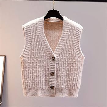 Amazon.co.jp: N/A Vネック ニットベスト ベージュ レディース