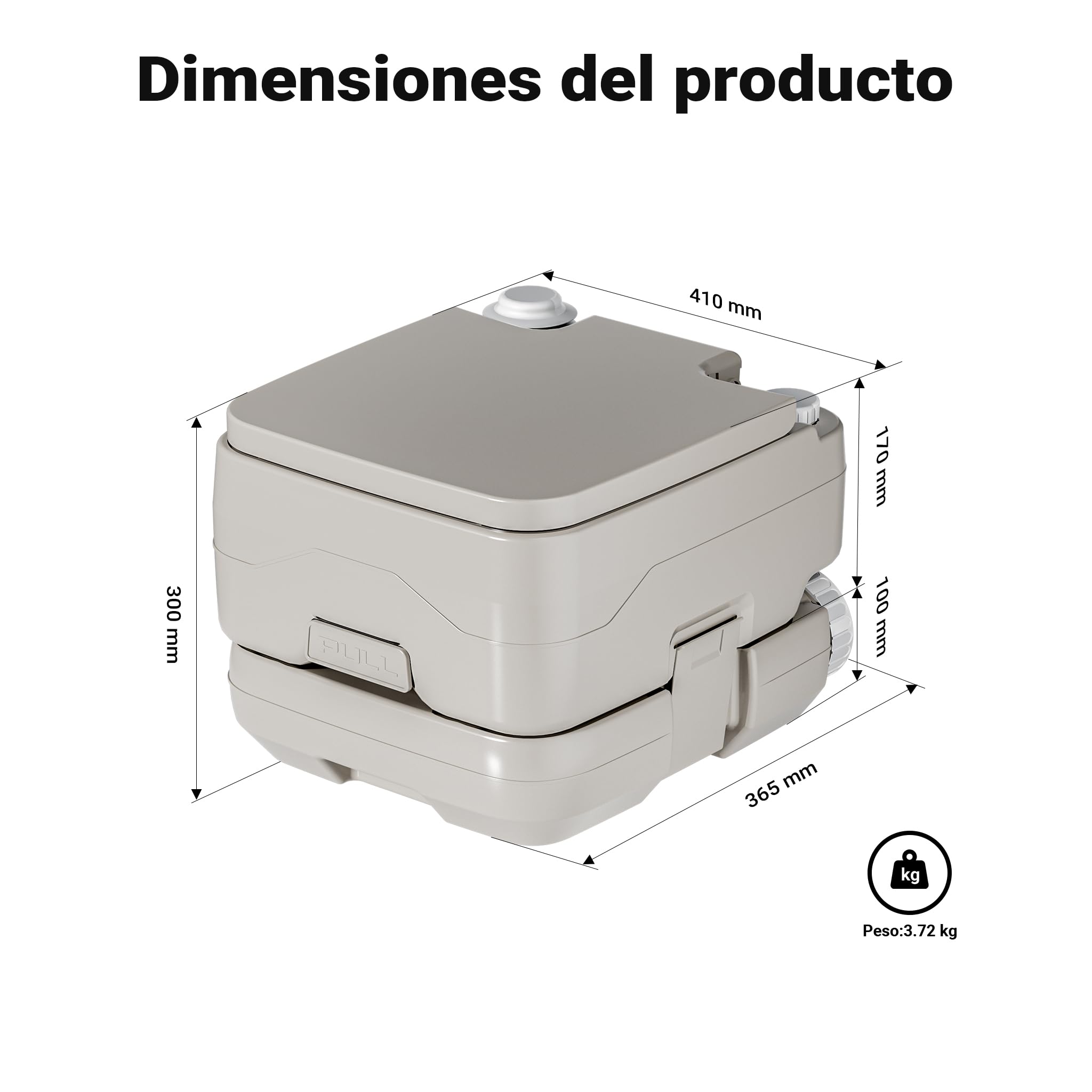 WilTec Inodoro portátil para Camping 410 x 365 x 300 mm en HDPE y PP Capacidad de Carga 200 kg Tanque de 10 litros WC portátil para Camping, Autocaravana, Viajes