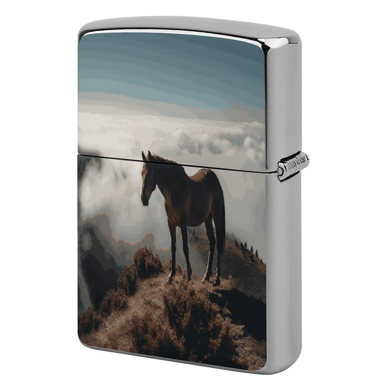 Btcowzrv Style Horse On A Misty Mountaintop Metal Lighter Case Sleeve Cover Holder