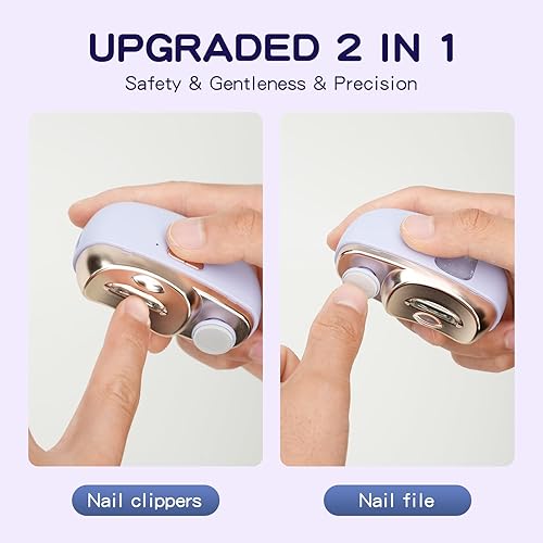 Miniatura 3 de Cortaúñas eléctrico, 2 en 1, pulidor de uñas automático portátil con iluminación y 2 ajustes de velocidad, recortador de uñas con puerto de carga