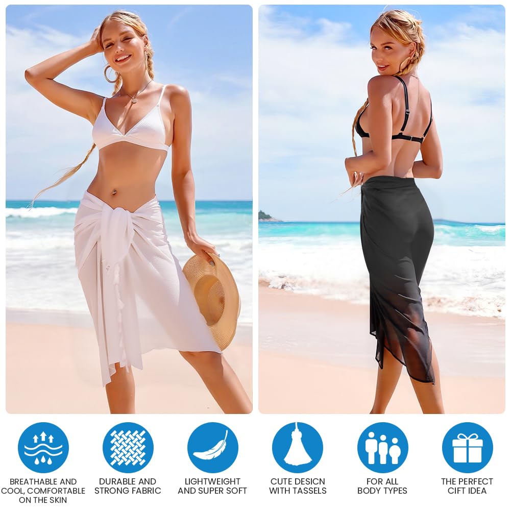 DiULi Spódnica plażowa Sarong, damska sukienka do przewijania sarong pareo, chusta do przewijania bikini z frędzlami, spódnica kopertowa, duża na plażę
