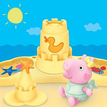 Peppa Pig Siblings on the Beach Playset with 3 Figures and 5 Accessories Includes Baby Evie Preschool Toy for Girls and Boys from 3 Years