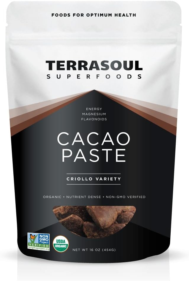 Terrasoul Superfoods Raw Organic Cacao Paste, 16 Oz, Pure and Rich Dark Chocolate for Gourmet Desserts, Smoothies, and For All Your DIY Decadent Chocolate Creations