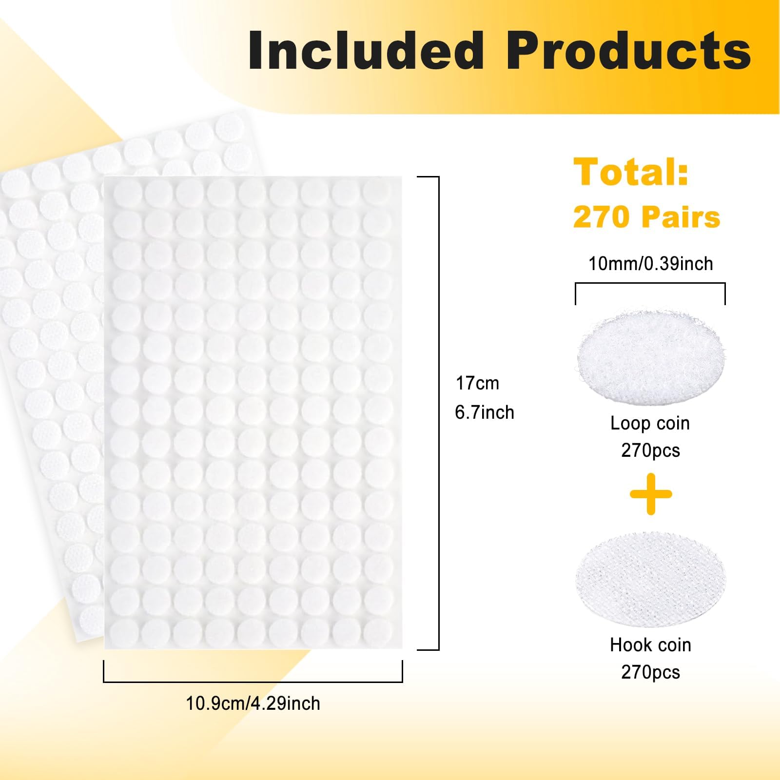 540 Pièces Scratch Autocollant Rond 10mm Double Face Hook & Loop Pastille Adhesive Blanc