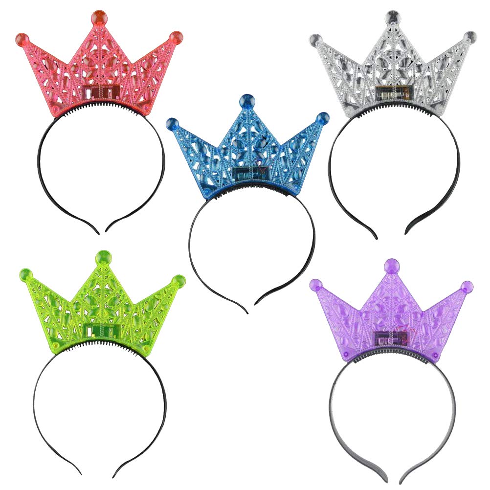 FRCOLOR 5 pcs Glow In the Dark Headband Light up Crown LED Flashing Headband for Festival Girls Boys Birthday Party