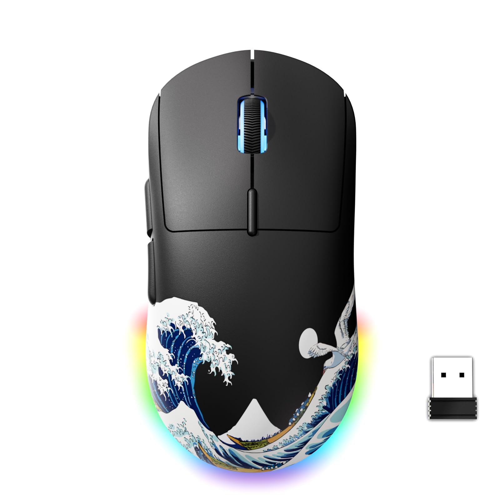 G57 Kabellose Gaming Maus, 8000 DPI 80g 2.4G/Bluetooth/USB-C Wiederaufladbare Kabellose Maus mit 5 Programmierbaren Tasten für PC/Mac, Schwarz