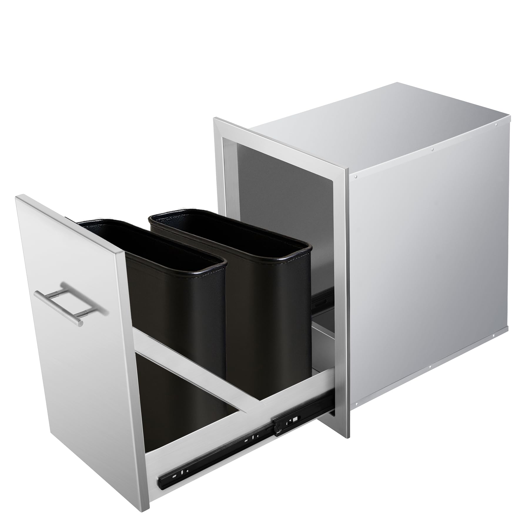 Pull Out Trash Can Drawer Outdoor Kitchen Trash Cabinet Stainless Steel Flush Mount for Outdoor Kitchens &amp; BBQ Islands 14" W x 25.7" H x 19.4" D