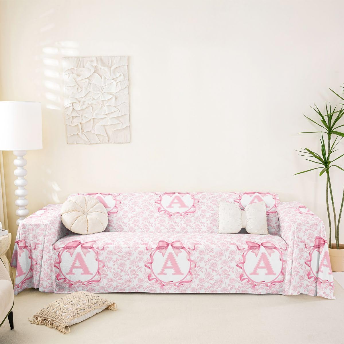 Homewish Baby Rosaschleife Sofaüberzug Personalisierter Buchstabe Anfangsbuchstabe A Couch Überwurfdecke 180x381 Frühlingsfloral Sofa Cover Schleife Kokette Sofahusse
