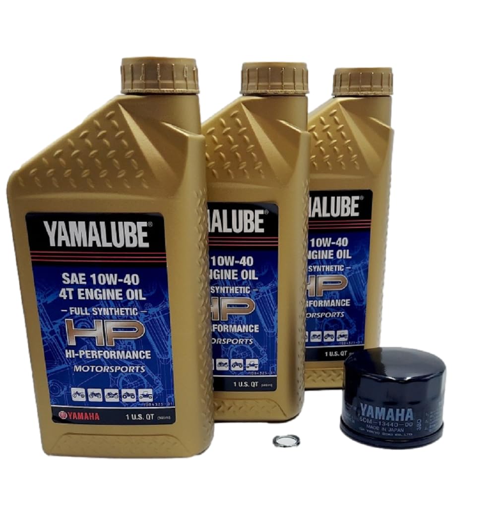 Yamaha Grizzly 700 (2016-2018) all Models Oil Filter Change Kit Yamaha Part# 5DM-13440-00-00 and 3 Quarts High Performance LUB-10W40-FS-12