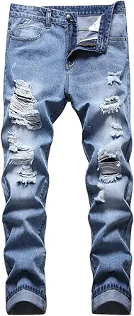HUNGSON Men's Slim Fit Stretch Jeans Ripped Skinny Jeans for Men, Distressed Straight Leg Fashion Comfort Flex Waist Pants