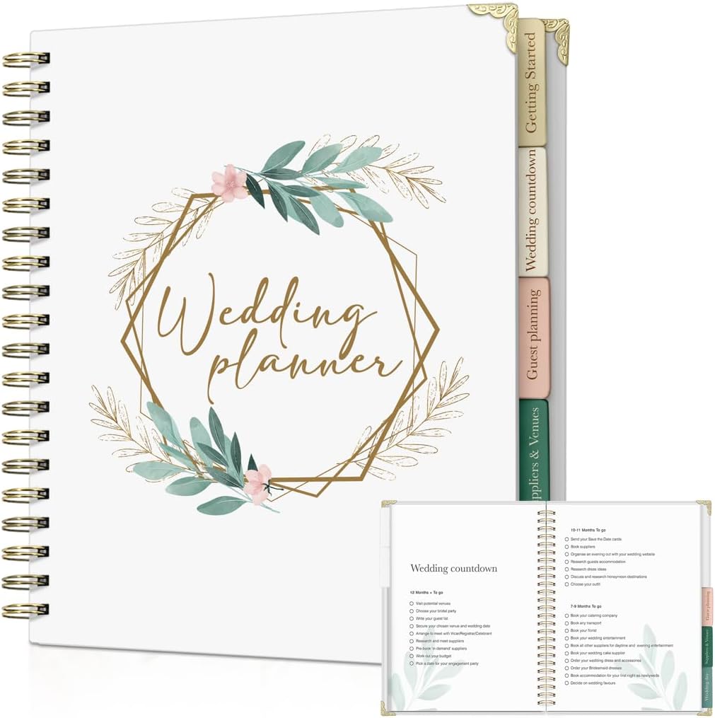 Wedding Planner Book & Organizer – 132-Page Bridal Planning Binder with 18-Month Countdown Calendar, Budget, Checklist & Vendor Pages – Engagment & Bride Gift - Elegant Floral Design
