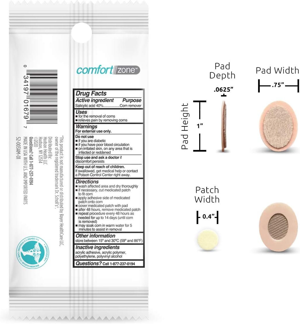 Comfort Zone Corn Removers Medicated Patches, Effective Corn Removal Pads with Salicylic Acid, 18 Medicated Patches and 18 Protective Pads : Health & Household