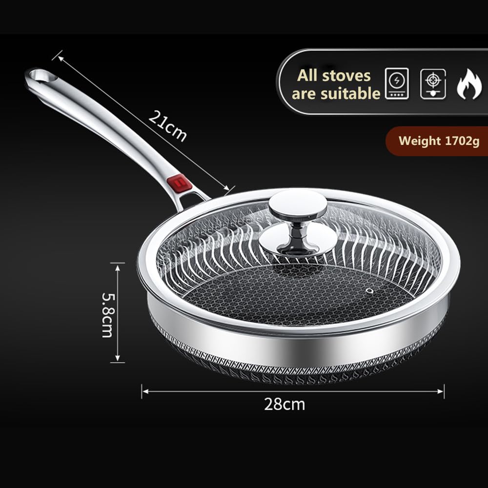 10", Non Stick Frying Pans 12 inch Stainless Steel Frying Pan with Lid Scratch-Resistant Coating Skillets Dishwasher & Oven Safe Induction Compatible Cookware/11"