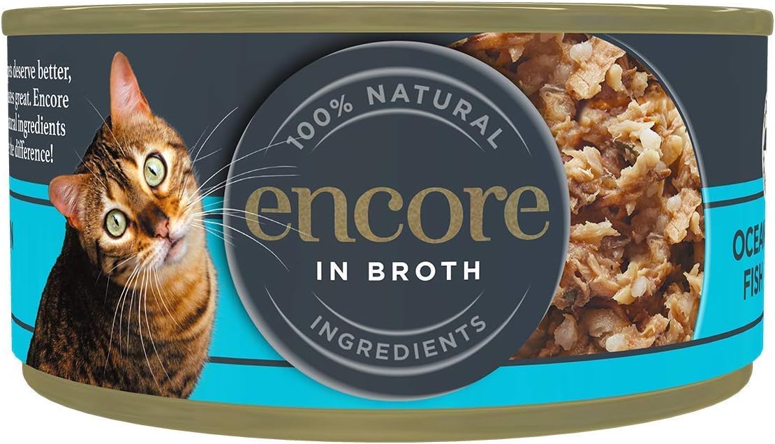 100% Natural Wet Cat Food, Ocean Fish in Broth (Pack of 16 x 70g Tins)