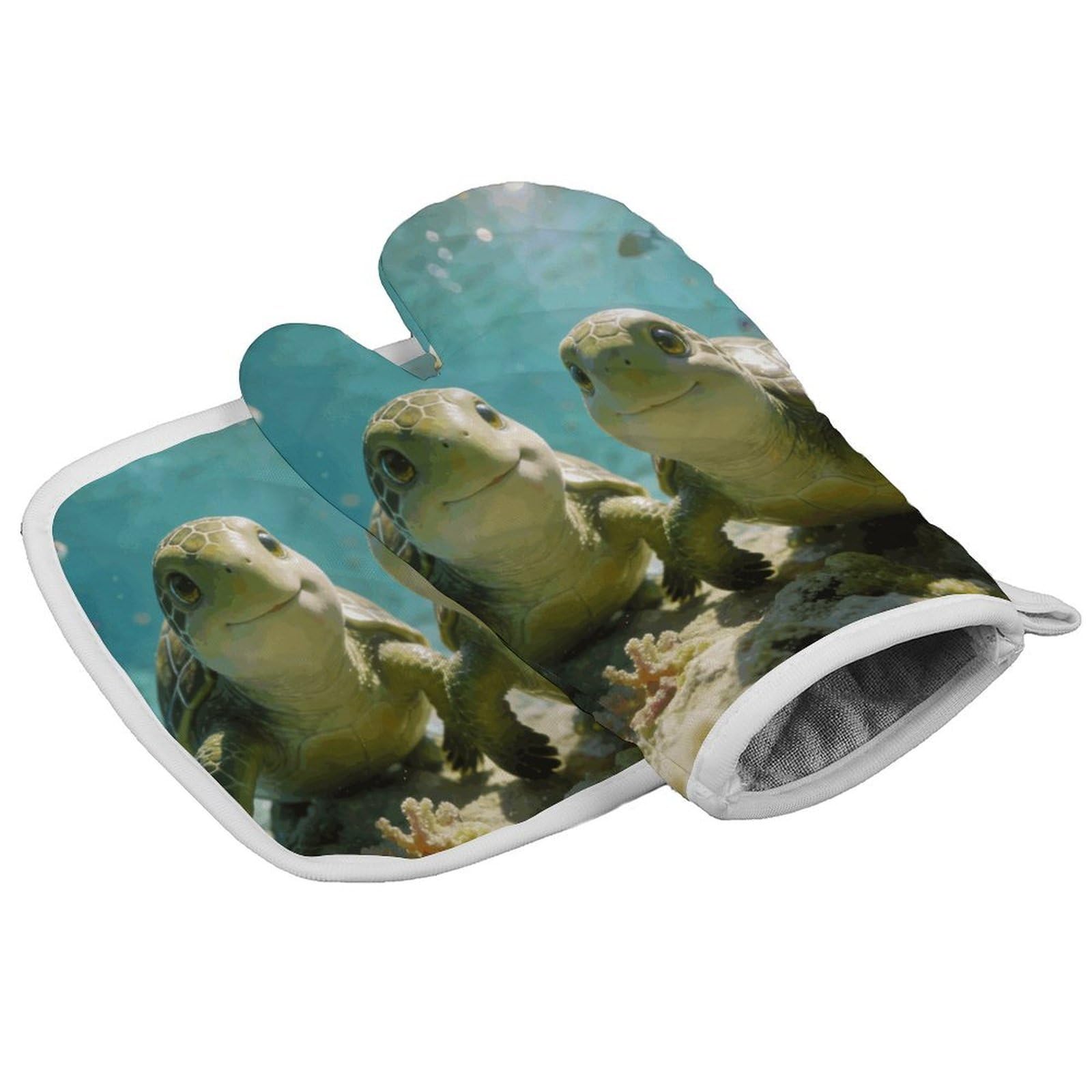 Fodpand Style Cute Turtles Oven Mitt Set With Lanyard, Cooking Mitt, Protective Thermal Insulation,Kitchen Mitt For Baking, Cooking, Grilling, Microwave