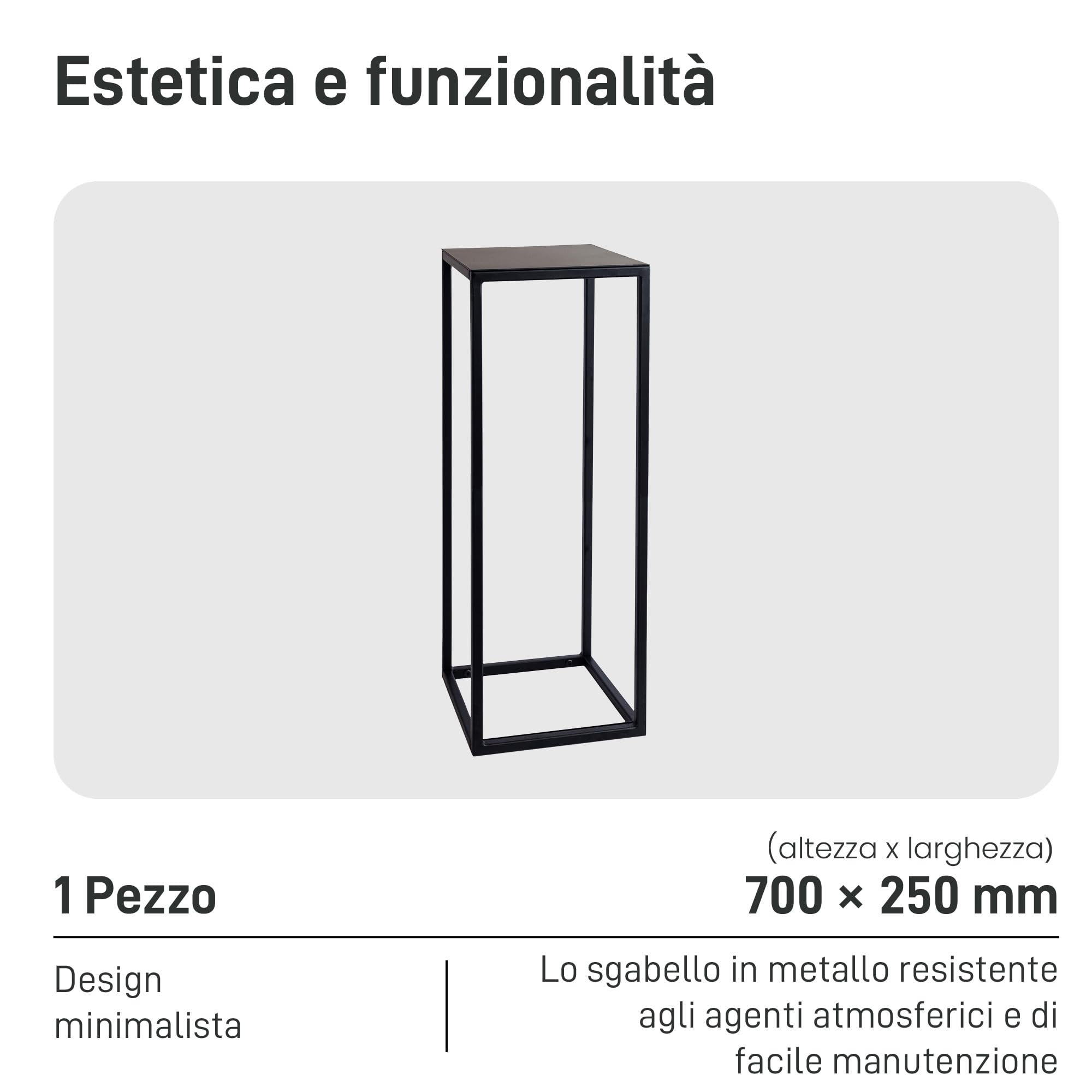1x Natural Goods Berlin supporto per piante RECHTECK, sgabello per fiori in metallo angolare, per interni ed esterni, resistente alle intemperie, balcone, terrazza, giardino, appartamento (Nero, 70cm)
