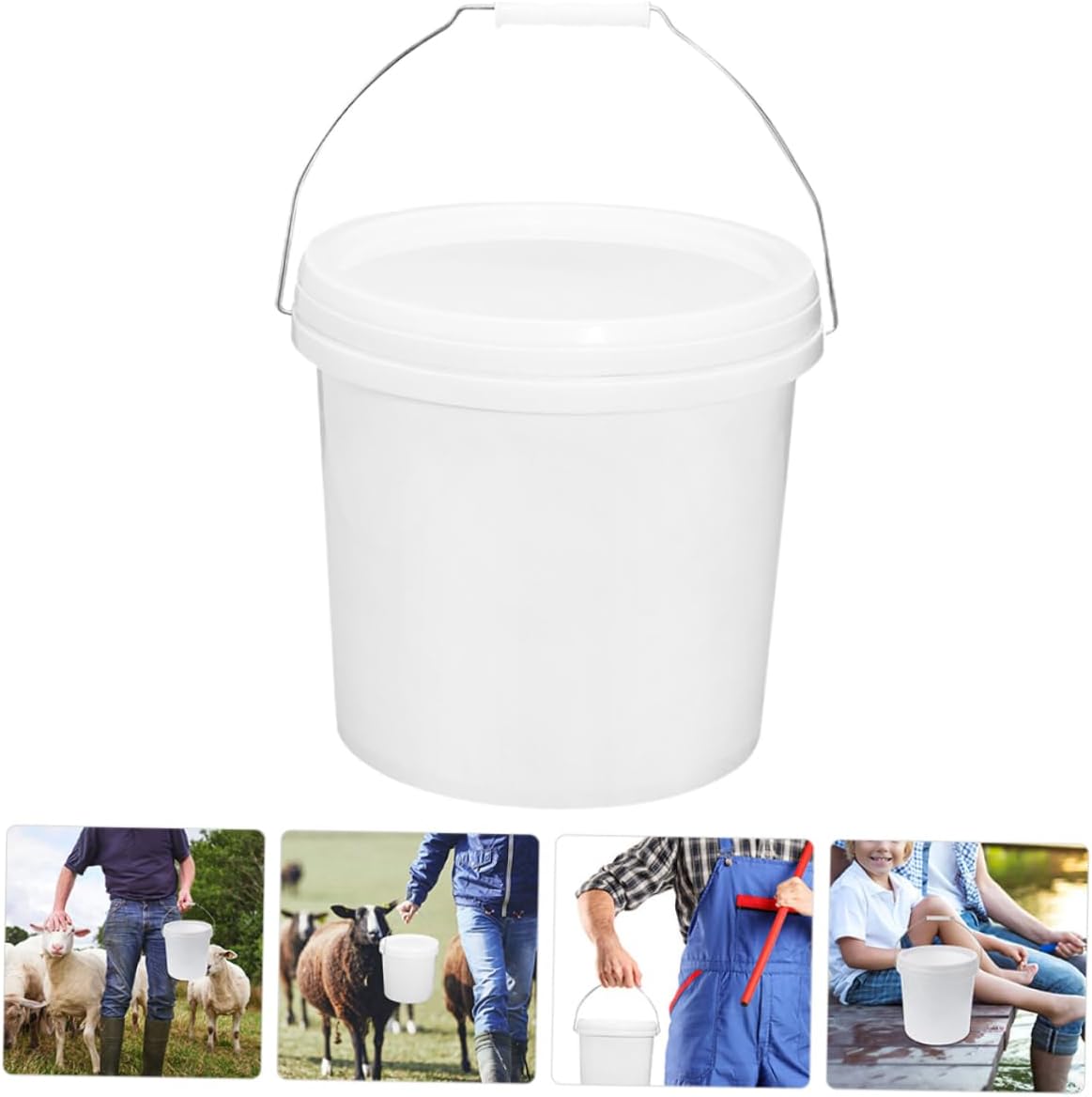 PRETYZOOM Plastic Barrel Empty Bucket Airtight Food Storage Oil Paint Cans Rice Container 5 Gallon Bucket Water Pail Small with Handle Trash Can White Food Grade