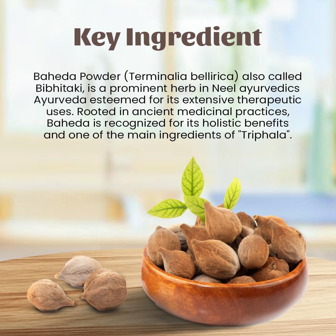 Neel Ayurvedics Baheda Pulver 300 g – reines Ayurvedisches Triphala-Zutat, Terminalia bellirica, Naturkraut, Premium Qualität, vegan, glutenfrei – ideale Basis für Haar- & Hautpflege