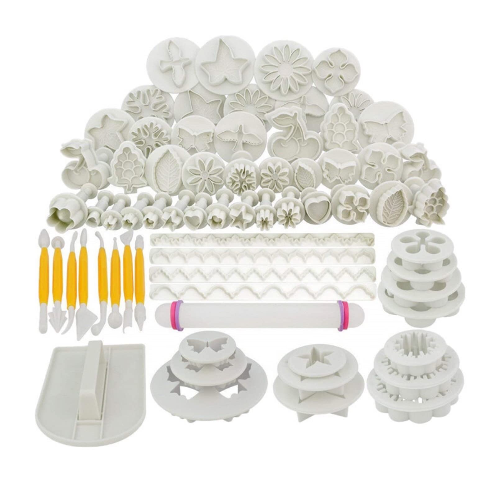 Kalttoy 68Pcs Fondant Stamps Biscuit Cutter Baking Molds Pastries Biscuit Cutter Rolling Pin Easy to Use Practical Gift Plunger Fondant