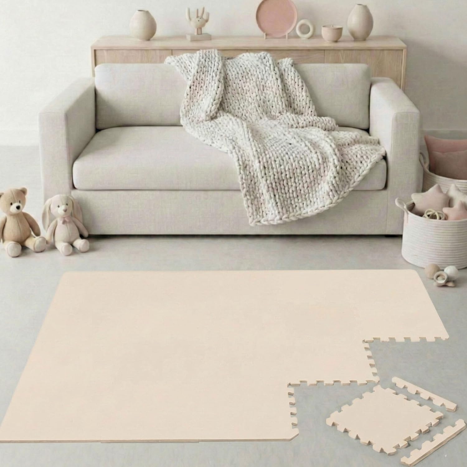 LittleTom Spielmatte Baby Puzzlematte mit Rand - 18 Matten je 30x30 cm Krabbelmatte 180x90 cm Bodenmatte Kinder - Puzzle Teppich Kinderzimmer - EVA Schaumstoff Bodenschutzmatte Spielteppich - BPA-frei