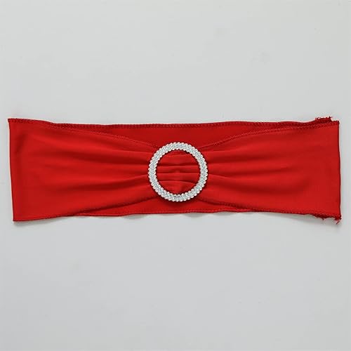 Miniatura 4 de Bandas elásticas de elastano para silla, 30 unidades, lazos con hebilla deslizante, decoración de bodas, fiestas, recepciones, banquetes (rojo)
