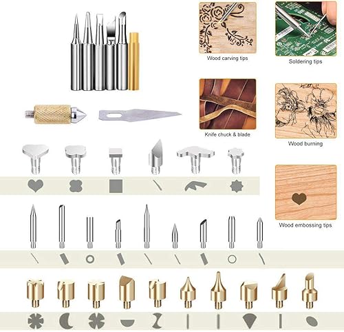 Vista 4 de BESTZO Kit de herramientas de combustión de leña LCD con soldador, kit de herramientas de pirografía con grabado en relieve, tallado, punta de Negro