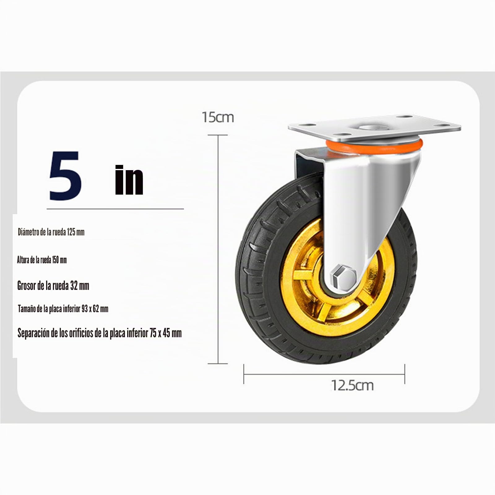 5" Ruedas con doble cerradura de seguridad, un juego de 4, pesadas, carga máxima de 2000lbs, adecuadas para carritos, muebles, mesas de trabajo (Negro, 13cm/5", 2 Ruedas fijas + 2 Ruedas con freno)