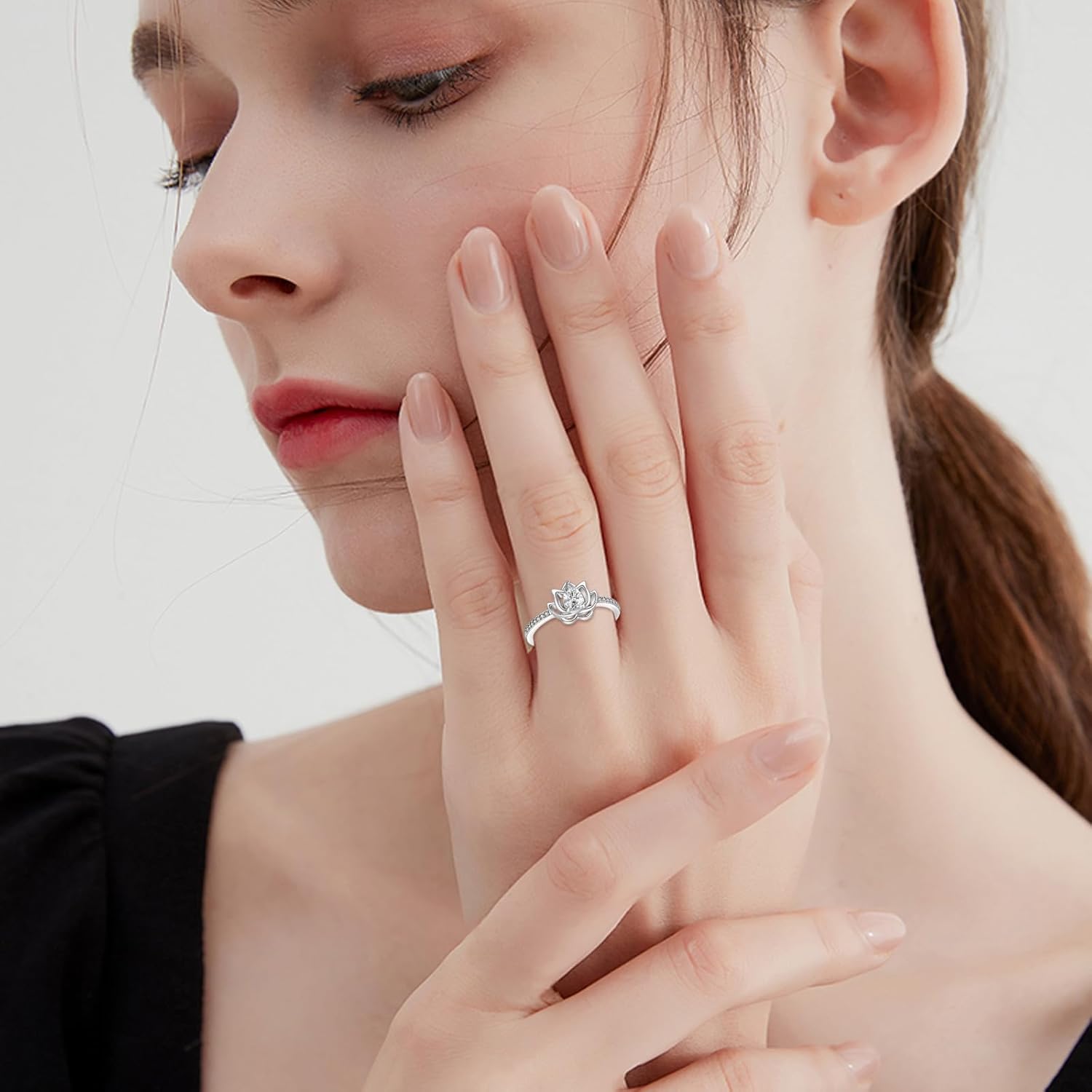 TIGER RIDER Christmas Gifts Sterling Silver Lotus Ring for Women Cubic Zircon Lotus Flower Rings Yoga Ring Lotus Jewelry Birthday Mothers Day for Mom Men Wife Friends - Image 3