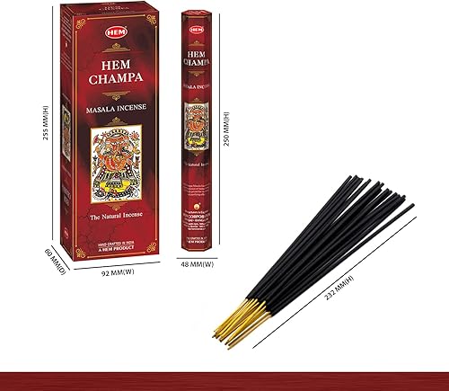 Miniatura 2 de HEM Champa Masala Varitas de incienso Paquete de 6 (total 120 varillas) Aromaterapia natural para meditación, relajación, purificación del aire y
