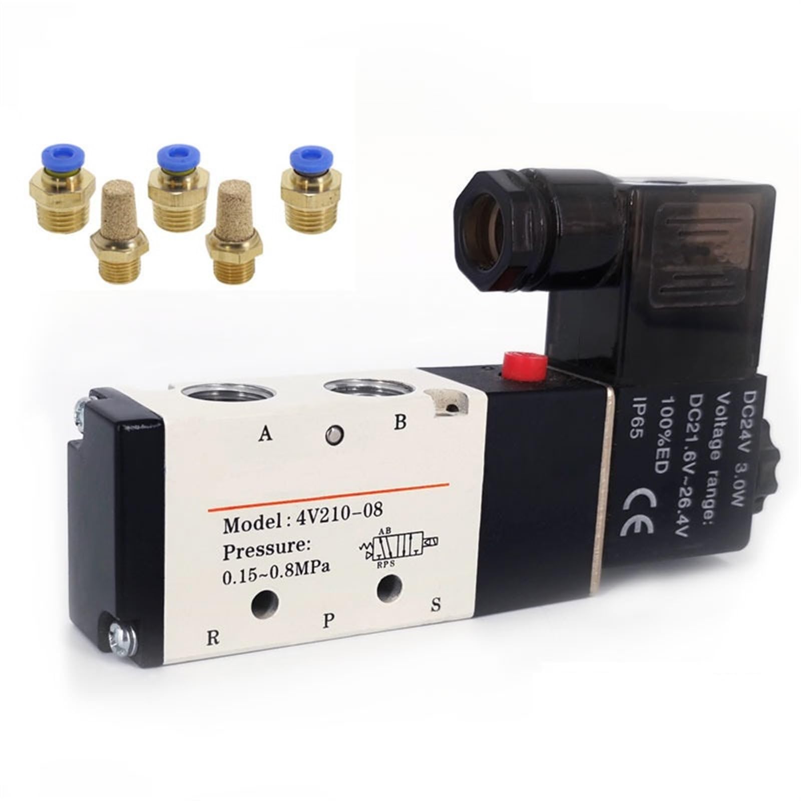 Electroválvula neumática eléctrica de 5 vías y 2 posiciones, control aire gas, válvula magnética, 12 V, 24 , 220 , voltaje bobina, conexiones manguera 4 mm a(Pc 4mm Fittings,Motor With Bracket)