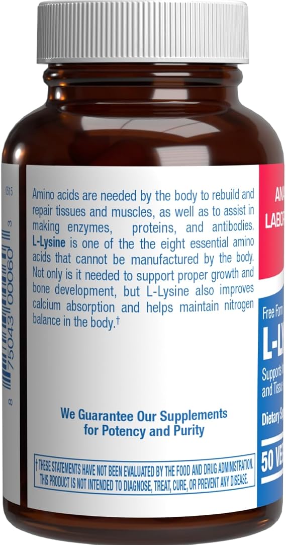 L Lysine 500 mg Capsules for Adults - Clinical Formula L-lysine Supplement for Gut Skin and Lip Health Plus Immune Support - Vegetarian Non-GMO & Made in The USA in cGMP Facilities - 50 Servings