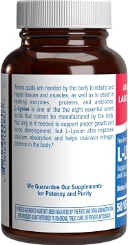 L Lysine 500 mg Capsules for Adults - Clinical Formula L-lysine Supplement for Gut Skin and Lip Health Plus Immune Support - Vegetarian Non-GMO & Made in The USA in cGMP Facilities - 50 Servings