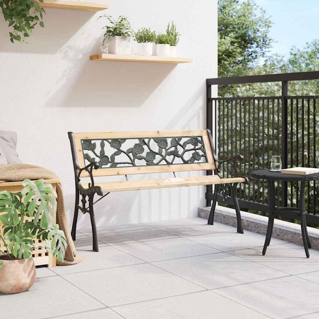 Ławka ogrodowa z poduszką, brązowa, drewniana ławka do siedzenia, odporna na warunki atmosferyczne, z oparciem i podłokietnikami, na taras, balkon i do ogrodu, wygodna ławka do siedzenia