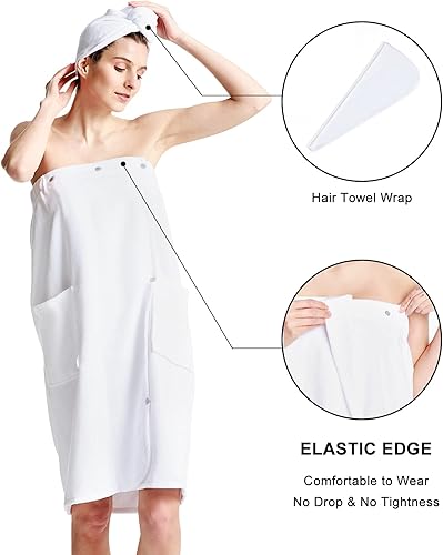 Miniatura 7 de Toalla de baño para mujer, ajustable, ligera, para el cuerpo, bata de spa con toalla para el pelo, S-XX grande