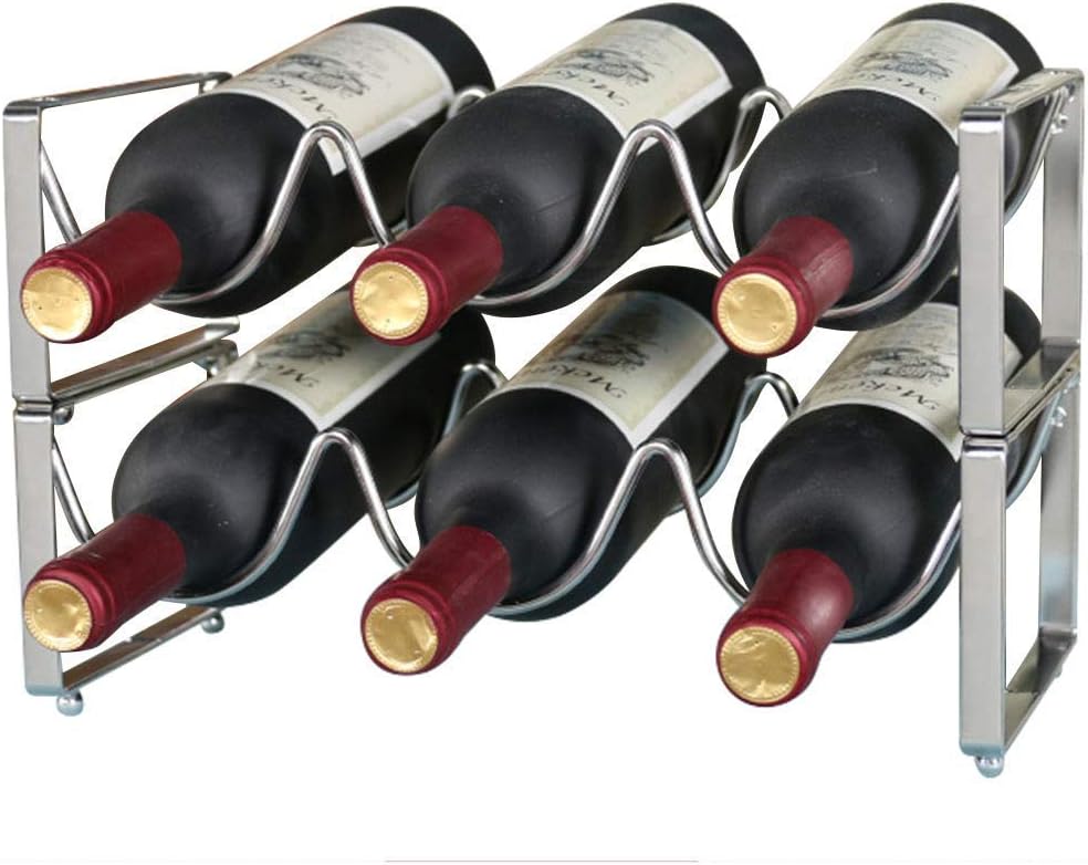 Stackable Wine Rack Countertop Wine Holder - Classic Style Storage Shelf for Bar Wine Cellar Basement Cabinet Pantry- Metal (Silver)