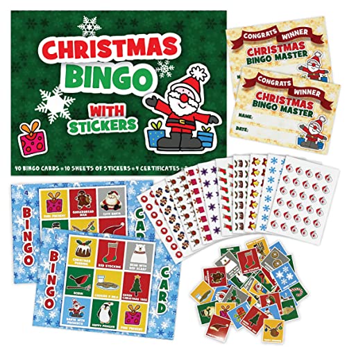 Jeu de cartes d'appel de bingo de Noël pour enfants et adultes – Cartes d'appel de bingo de Noël prédécoupées jusqu'à 40 jeux – Accessoires de fête – Activités de Noël familiales