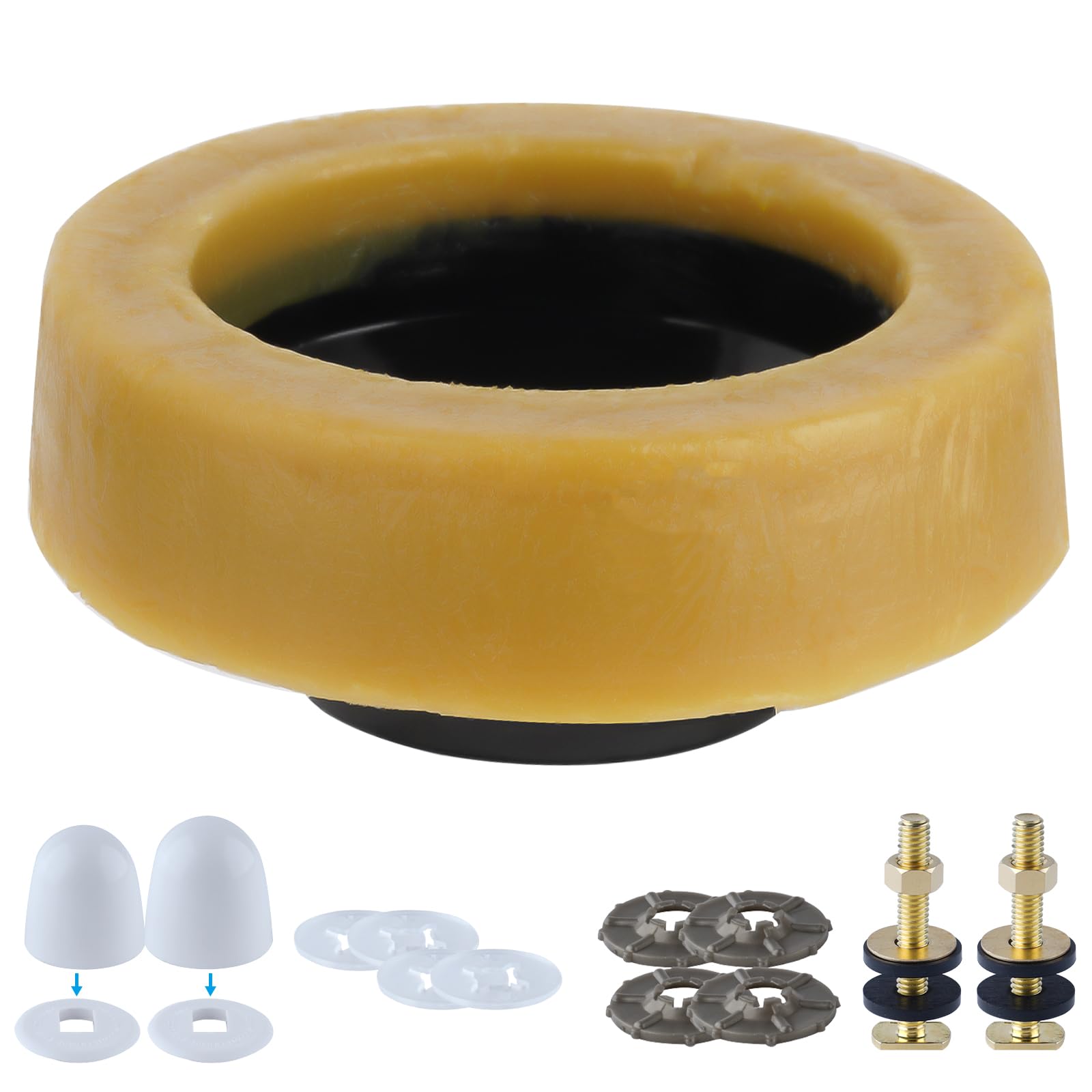Hibbent Extra Thick Toilet Wax Ring, Toilet Bowl Wax Seal Kit with Closet Bolts, PE Flange and Extra Retainers, Thick Wax Ring Gasket for 3-inch/4-inch Waste line-Gas, Odor and Watertight Seal