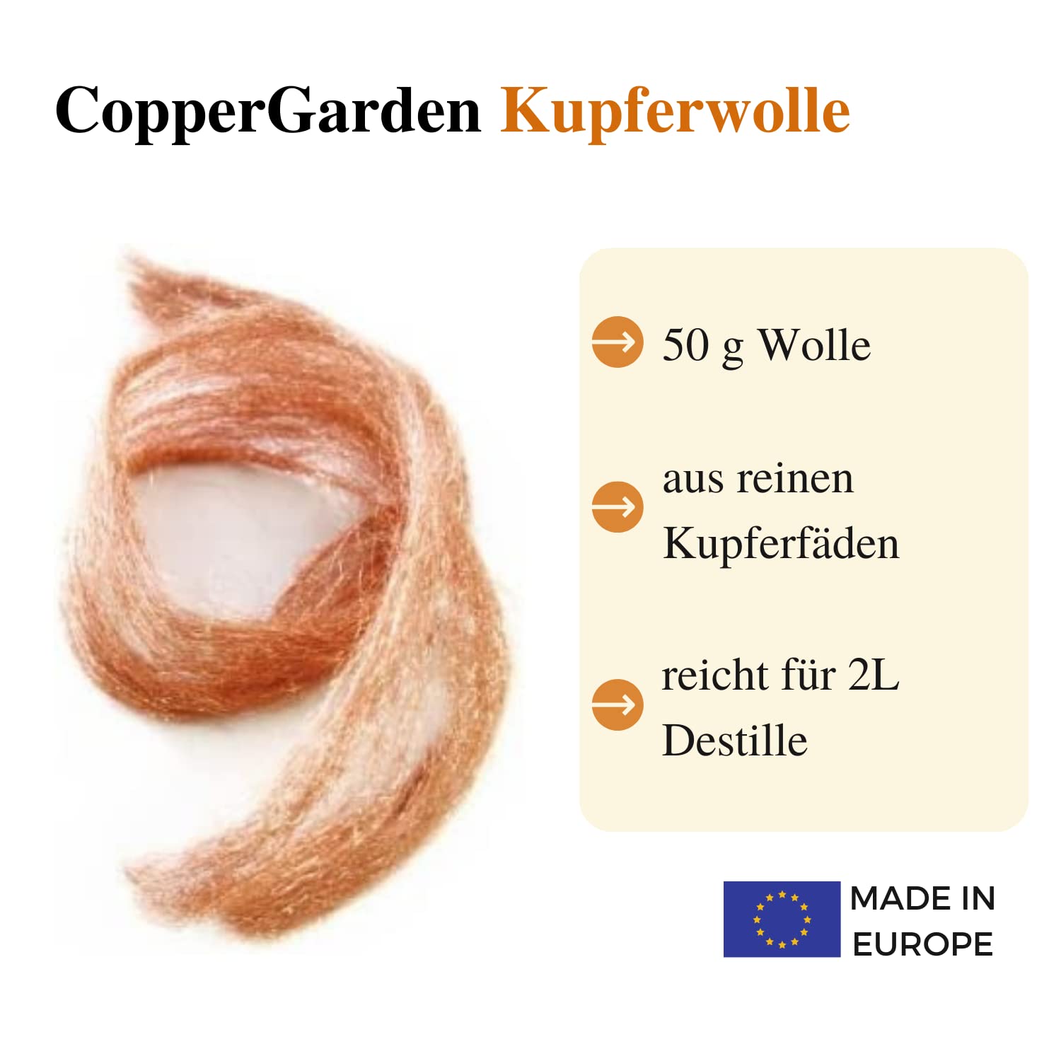 CopperGarden Kupferwolle I Wolle aus Kupfer zum destillieren & rektifizieren I universell einsetzbare Wolle für Destille & selbstgebaute Destillen aus Edelstahl I Kupferprodukt